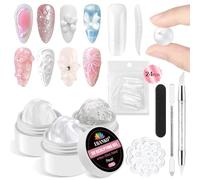 EBANKU Solid Sculpture Builder Gel, 3PCS*15g White Clear Pearl Non-Stick Hand Nail Extension Gel for Carving Patterns Decoration with 24PCS Nail Forms Nail Art Salon