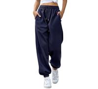 EBANKU Women's Cinch Bottom Sweatpants with Pockets Plain Tracksuit Baggy Elastic Waist Trousers for Casual Hip Hop, Gym and Jogging Navy Blue