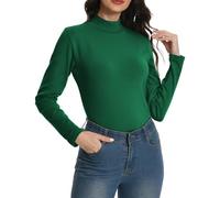 EBANKU Womens Long Sleeve Thermal Tops Mock Neck Base Layers Tight Slim Fit Plain Stretch T-Shirt Tops Light Apricot