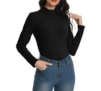 EBANKU Womens Long Sleeve Thermal Tops Mock Neck Base Layers Tight Slim Fit Plain Stretch T-Shirt Tops Light Apricot