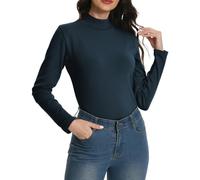 EBANKU Womens Long Sleeve Thermal Tops Mock Neck Base Layers Tight Slim Fit Plain Stretch T-Shirt Tops Light Apricot