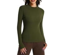 EBANKU Womens Long Sleeve Tops Mock Neck Base Layers Tight Slim Fit Plain Stretch T-Shirt Tops Army Green