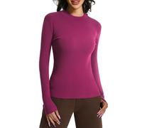 EBANKU Womens Long Sleeve Tops Mock Neck Base Layers Tight Slim Fit Plain Stretch T-Shirt Tops Rose