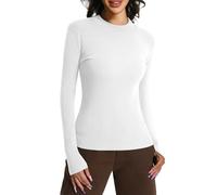 EBANKU Womens Long Sleeve Tops Mock Neck Base Layers Tight Slim Fit Plain Stretch T-Shirt Tops White