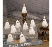 EBaokuup 10 PCS 2'' X 1.6'' Halloween Ghost Candles, Ghost Shaped Decor Candles, Fun Face Spooky Burning Candle for Halloween Party Home and Table Decorations
