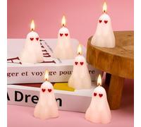 EBaokuup 10 Pcs Valentine's Day Ghost Candles-2"x1.6" Unscented Heart Eyes Ghost Candle-Lovely Valentines Spooky Candles for Valentine's Day Gifts Home Table Decor Anniversary Wedding Party