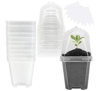 EBaokuup 10PCS Clear Plant Nursery Pots with Humidity Dome - 3" Plastic Gardening Pot with Labels, Durable Plastic Plant Container for Seedlings/Vegetables/Succulents/Cuttings