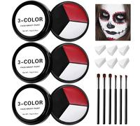 EBaokuup 3 Pcs Face and Body Paints, 3 Colors Clown Makeup Kit with Sponge and Brush, Joker Painting for Halloween, Cosplay, Special Effect and Party Theme
