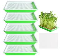 EBaokuup 5 Pcs Seed Sprouter Tray with Drain Holes - BPA Free Seed Germination Propagation Trays, Soil-Free Wheatgrass Bean Sprouts Microgreens Growing Kit with Germinating Paper