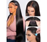 Ebarly 13x6 Straight Drawstring Wig Human Hair Pre Plucked Pre Cut