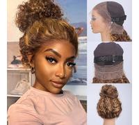 Ebarly 4/27 Wig Hidden Strap 360 Degree Water Wave Glueless Lace Front Wig Human Hair Pre Plucked Bleached Knots 180 Density Curly Full Lace Front Wig with Drawstring for
