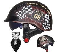 EBAYIN Half Helmet Open-Face Helmet Brain - Cap Cruiser Chopper Scooter Pilot Jet Helmet DOT+ECE Certified Personality Retro Harley Motorcycle Helmet(B,L=(59~60cm))