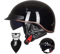 EBAYIN Half Helmet Open-Face Helmet Brain - Cap Cruiser Chopper Scooter Pilot Jet Helmet DOT+ECE Certified Personality Retro Harley Motorcycle Helmet(J,L=(59~60cm))