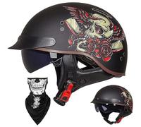 EBAYIN Half Helmet Open-Face Helmet Brain - Cap Cruiser Chopper Scooter Pilot Jet Helmet DOT+ECE Certified Personality Retro Harley Motorcycle Helmet(F,XL=(61~62cm))