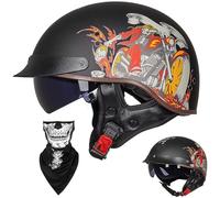 EBAYIN Half Helmet Open-Face Helmet Brain - Cap Cruiser Chopper Scooter Pilot Jet Helmet DOT+ECE Certified Personality Retro Harley Motorcycle Helmet(L,M=(57~58cm))