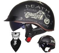 EBAYIN Half Helmet Open-Face Helmet Brain - Cap Cruiser Chopper Scooter Pilot Jet Helmet DOT+ECE Certified Personality Retro Harley Motorcycle Helmet(G,L=(59~60cm))