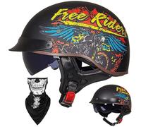 EBAYIN Half Helmet Open-Face Helmet Brain - Cap Cruiser Chopper Scooter Pilot Jet Helmet DOT+ECE Certified Personality Retro Harley Motorcycle Helmet(N,L=(59~60cm))