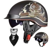EBAYIN Half Helmet Open-Face Helmet Brain - Cap Cruiser Chopper Scooter Pilot Jet Helmet DOT+ECE Certified Personality Retro Harley Motorcycle Helmet(M,L=(59~60cm))