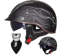 EBAYIN Half Helmet Open-Face Helmet Brain - Cap Cruiser Chopper Scooter Pilot Jet Helmet DOT+ECE Certified Personality Retro Harley Motorcycle Helmet(D,XL=(61~62cm))