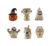 EBbels Halloween Miniature Ornament, 6Pcs Resin pooky Funny Table Ornament, Pumpkin Ghost Graves Coffins Mummies Ornaments for Halloween Decoration