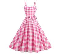 EBbels Women's Vintage 1950s Retro Pink Plaid Dress, Cosplay Costume, Size M