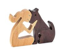 EBbels Wooden Dog Cat Family Statue, Creative Handmade Wood Puppy Figurine Ornaments, Puppy and People Sculpture Craft Decoration for Home, Office, Pet Lover Gifts (7)