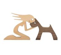 EBbels Wooden Dog Cat Family Statue, Creative Handmade Wood Puppy Figurine Ornaments, Puppy and People Sculpture Craft Decoration for Home, Office, Pet Lover Gifts (6)
