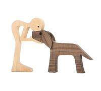 EBbels Wooden Dog Cat Family Statue, Creative Handmade Wood Puppy Figurine Ornaments, Puppy and People Sculpture Craft Decoration for Home, Office, Pet Lover Gifts (3)