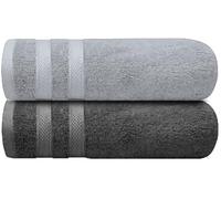 EBD 2x Large Jumbo Bath Sheets Towels Set 75 x 150 cm 100% Egyptian Cotton Super Soft Hotel Quality Towels Fast Absorbent Large Size Bathroom 500-GSM (Silver + Charcoal Grey)