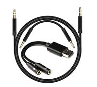 EBEETECH USB to Dual 3.5mm Audio Jack Adapter, Mic-Supported Headphone Adapter for Two Headphones, Speakers to Laptop, with 3-Pole 3.5mm Jack Audio Cables (20cm&100cm) [3 Pack], Black