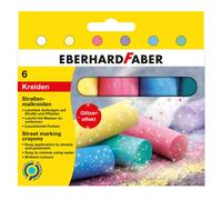 Eberhard Faber 526504 Street Chalks in 6 Bright Colours with Glitter Effect in Cardboard Case for Colourful Painting Fun on Asphalt, Roads and Pavements