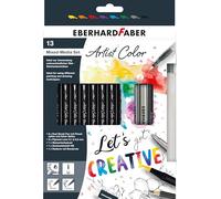 Eberhard Faber 558213 Mixed Media Set Artist Colour 13 Pieces Including Dual Brush Pen, Pigment Liner and Water Tank Brush, Hand Lettering Starter Set