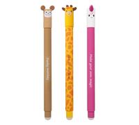 Eberhard Faber 599039 - Erasable rollerball, 3 pens Animal Erase it, Monkey, Giraffe, Unicorn, Blue Gel Pen 0.7 mm