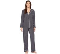 Eberjey Women's Gisele Two-Piece Long Sleeve & Pant Pajama Sleepwear Set, Graphite/Sorbet Pink, Small