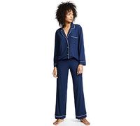 Eberjey Women's Gisele Two-Piece Long Sleeve & Pant Pajama Sleepwear Set, Navy/Ivory, Small