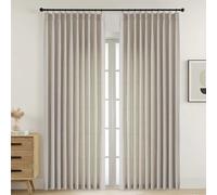 Ebesto Extra Wide Pinch Pleated Curtains 84 Inches Long 2 Panels Set, Soft Thick Textured Window Curtains, Light Filtering Farmhouse Drapes for Patio Sliding Glass Door, Linen Color, 2x60Wx84L Inches