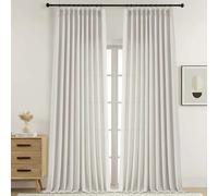 Ebesto Extra Wide Pinch Pleated Natural Curtains 108 Inches Long, Soft Airy Textured Light Filtering Window Curtains for Patio Sliding Glass Door, Back Tab Modern Drapes, 9FT, 2PCS, 2x60Wx108L Inches