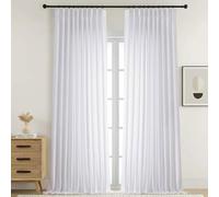 Ebesto Extra Wide White Pinch Pleated Curtains 120 Inches Long, Soft Airy Textured Fabric Light Filtering Curtains for Living Room Sliding Glass Door Elegant Drapes, 10FT, 2PCS, 2x60Wx120L Inches