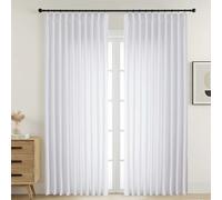 Ebesto Extra Wide White Pinch Pleated Curtains 84 Inches Long 2 Panels Set, Soft Thick Textured Window Curtains, Light Filtering Farmhouse Drapes for Patio Sliding Glass Door, 2x60Wx84L Inches