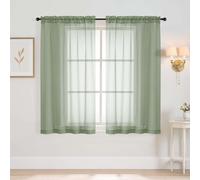 Ebesto Sage Green Window Sheer Curtains 45 Inches Length, Voile Short Curtains for Living Room Bedroom, Modern Soft Window Drapes 2 Panels Set, Top Dual Rod Pocket Design, 2x42Wx45L Inches