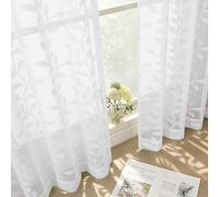 Ebesto White Sheer Curtains 96 Inches Long - Light Filtering Leaf Jacquard Textured Semi Sheer Curtains, Rod Pocket Drapes for Living Room Sliding Door 2 Panels Set, 2x52Wx96L Inches