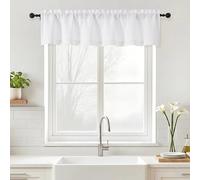 Ebesto White Valance for Windows - Thick Textured Fabric Light Filtering Small Window Valance Kitchen Curtain, Dual Rod Pocket Short Curtain for Cafe Basement Bathroom, 1 Panel, 60Wx12L Inches