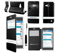 ebestStar - compatible with Nokia Lumia 735 Case Lumia 730 dual Ultra Slim Cover, Book/Wallet style Window View + Mini Stylus, Black [Phone: 134.7 x 68.5 x 8.9mm, 4.7'']