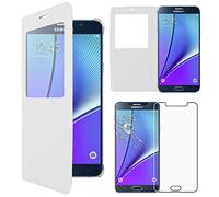 ebestStar - compatible with Samsung Galaxy Note 5 Case N920F Note5 Slim Cover Book/Wallet style Window View, White + Tempered Glass Protector [Phone: 153.2x76.1x7.6mm 5.7"]