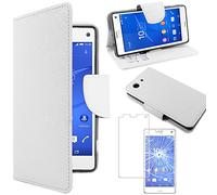 ebestStar - compatible with Sony Xperia Z3 Compact Case Wallet Case PU Leather Flip Cover with Card Slot Holder, White + Tempered Glass Screen Protector [Phone: 127.3 x 64.9 x 8.6mm, 4.6'']