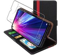 ebestStar - for Honor 20 Wallet Case, Magnetic Flip Cover Protection, PU Leather Card Holder, Black/Red + Glass Screen Protector