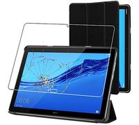 ebestStar - for Huawei MediaPad M5 Lite 10.1 Case Tablet 10.1, Smart Cover Magnetic Flip Protection, PU Leather, Black + Glass Screen Protector