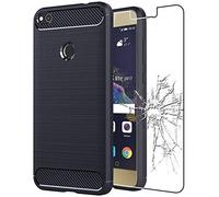 ebestStar - for Huawei P8 Lite 2017 Case, Cover Protection Carbon Design, Premium Soft TPU, Dark Blue + Glass Screen Protector