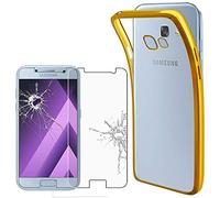 ebestStar - for Samsung Galaxy A3 2017 Case SM-A320F, Silicone Cover, Premium Protection, Ultra Clear Transparent, Transparent/Gold + Glass Screen Protector