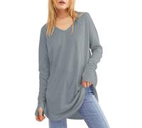 Ebifin Long Sleeve Tops Womens Long Jumpers Crewneck Tunic Tops Loose Fit Sweatshirts with Thumb Holes, B-grey, XL